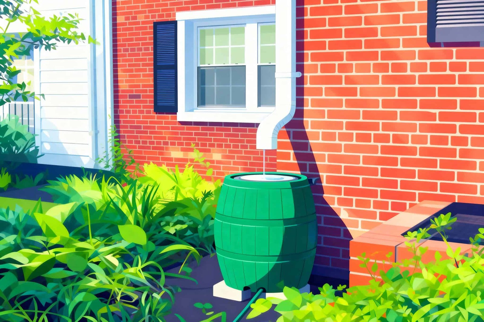 Rain barrel water collection illustration